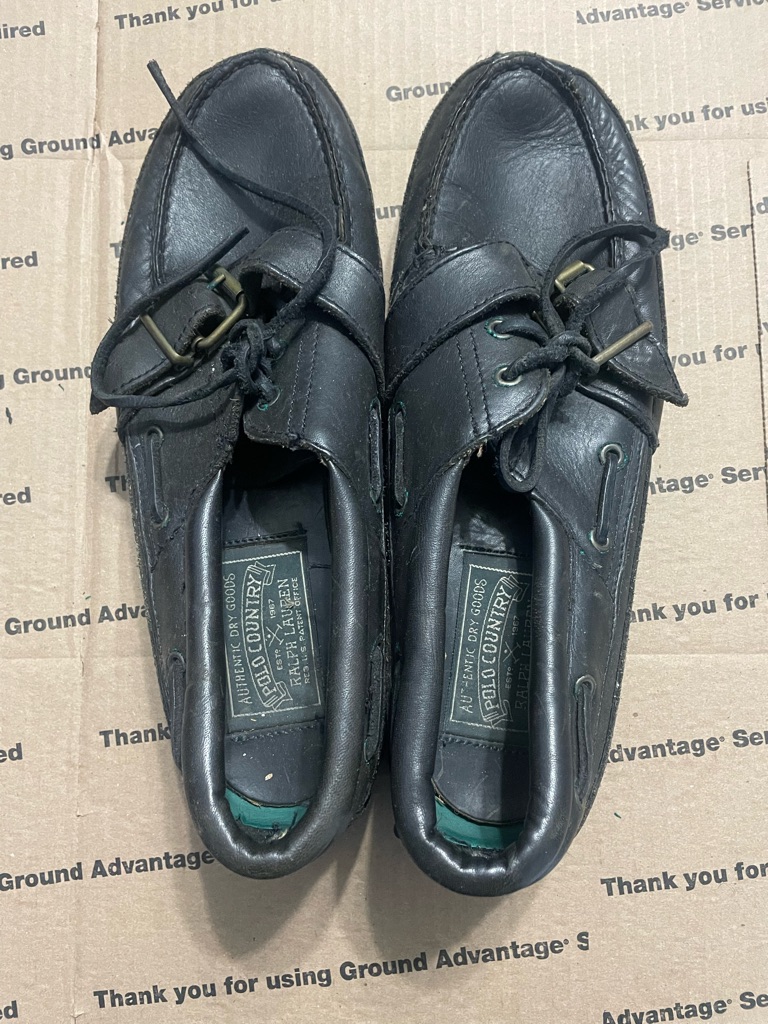 Polo By Ralph Lauren Black Leather Lace-Up Boat Shoes